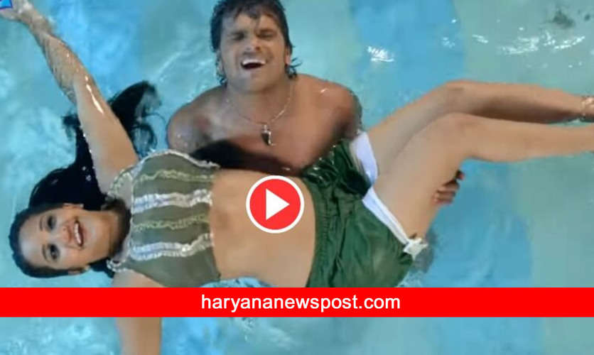 Swimming Pool के अंदर Monalisa को अपनी गोद में उठाकर किस करते दिखें Khesari Lal